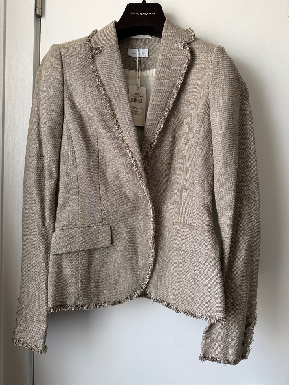 Van Laack gray linen blazer fringe trim women Size:32